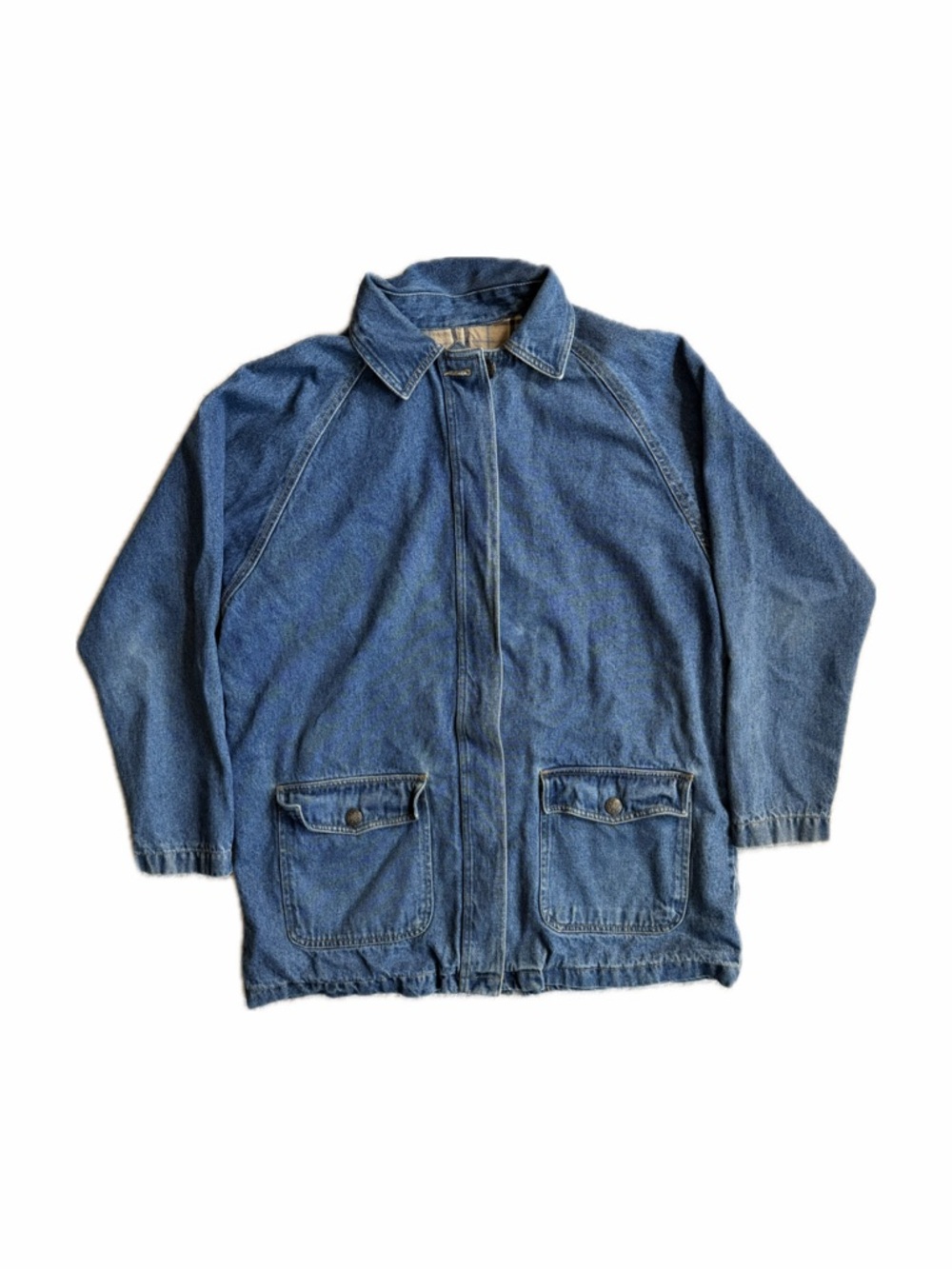 Y2K Faded Glory Denim Chore Jacket w/ Plaid Lining — Size Medium